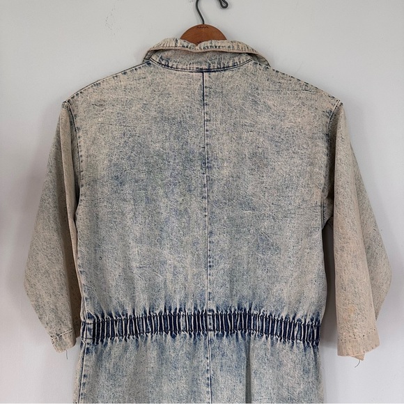 Vintage 80’s IDEAS Stone Acid Washed Denim Snap Front Midi Dress Size Medium - Picture 5 of 9